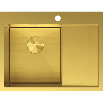 Jednodřezový ocelový dřez Mexen Exar s odkapávačem, levý, 620 x 480 mm, zlatá HC - 6431621005L-55HC