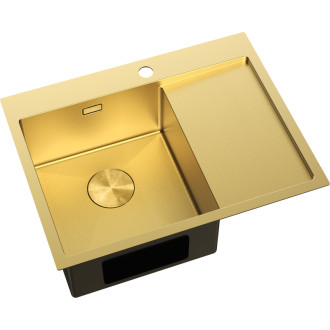 Jednodřezový ocelový dřez Mexen Exar s odkapávačem, levý, 620 x 480 mm, zlatá HC - 6431621005L-55HC