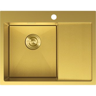 Jednodřezový ocelový dřez Mexen Exar s odkapávačem, levý, 620 x 480 mm, zlatá HC - 6431621005L-55HC