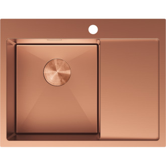 Jednodřezový ocelový dřez Mexen Exar s odkapávačem, levý, 620 x 480 mm, měď - 6431621005L-65