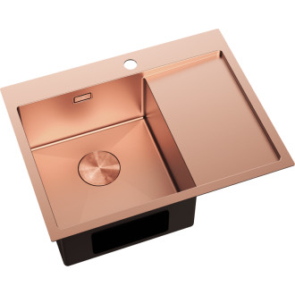 Jednodřezový ocelový dřez Mexen Exar s odkapávačem, levý, 620 x 480 mm, měď - 6431621005L-65