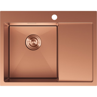 Jednodřezový ocelový dřez Mexen Exar s odkapávačem, levý, 620 x 480 mm, měď - 6431621005L-65