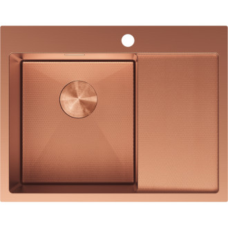 Jednodřezový ocelový dřez Mexen Exar s odkapávačem, levý, 620 x 480 mm, měděná HC - 6431621005L-65HC