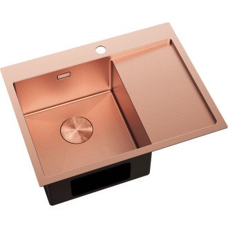 Jednodřezový ocelový dřez Mexen Exar s odkapávačem, levý, 620 x 480 mm, měděná HC - 6431621005L-65HC