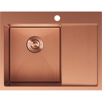 Jednodřezový ocelový dřez Mexen Exar s odkapávačem, levý, 620 x 480 mm, měděná HC - 6431621005L-65HC