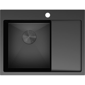 Jednodřezový ocelový dřez Mexen Exar s odkapávačem, levý, 620 x 480 mm, černý - 6431621005L-70