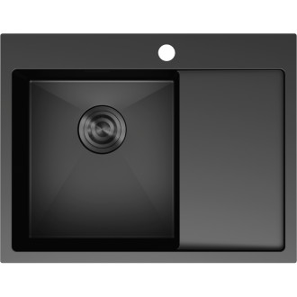 Jednodřezový ocelový dřez Mexen Exar s odkapávačem, levý, 620 x 480 mm, černý - 6431621005L-70