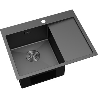 Jednodřezový ocelový dřez Mexen Exar s odkapávačem, levý, 620 x 480 mm, černý - 6431621005L-70