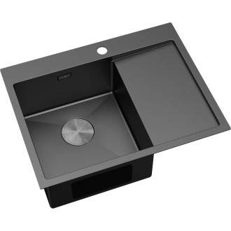 Jednodřezový ocelový dřez Mexen Exar s odkapávačem, levý, 620 x 480 mm, černý HC - 6431621005L-70HC