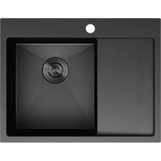 Jednodřezový ocelový dřez Mexen Exar s odkapávačem, levý, 620 x 480 mm, černý HC - 6431621005L-70HC