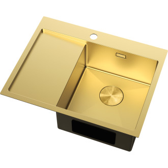 Jednodřezový ocelový dřez Mexen Exar s odkapávačem, pravý, 620 x 480 mm, zlatý - 6432621005P-55
