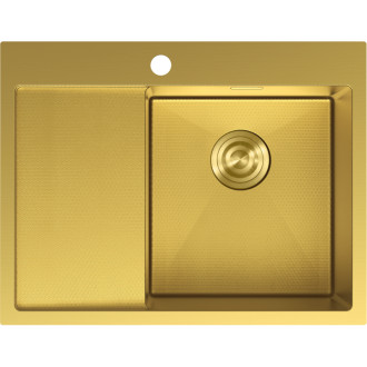 Jednodřezový ocelový dřez Mexen Exar s odkapávačem, pravý, 620 x 480 mm, zlatá HC - 6432621005P-55HC