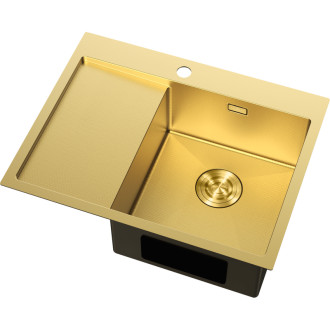 Jednodřezový ocelový dřez Mexen Exar s odkapávačem, pravý, 620 x 480 mm, zlatá HC - 6432621005P-55HC
