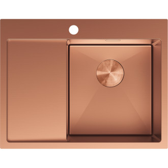 Jednodřezový ocelový dřez Mexen Exar s odkapávačem, pravý, 620 x 480 mm, měď - 6432621005P-65