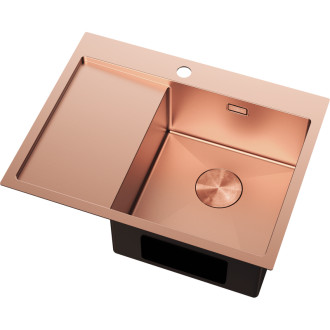 Jednodřezový ocelový dřez Mexen Exar s odkapávačem, pravý, 620 x 480 mm, měď - 6432621005P-65