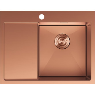 Jednodřezový ocelový dřez Mexen Exar s odkapávačem, pravý, 620 x 480 mm, měď - 6432621005P-65