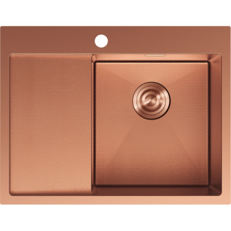 Jednodřezový ocelový dřez Mexen Exar s odkapávačem, pravý, 620 x 480 mm, měděná HC - 6432621005P-65HC