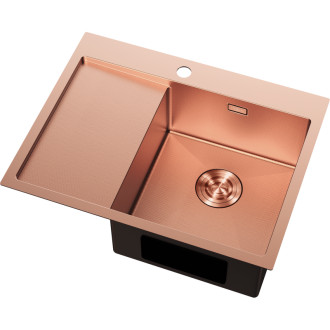 Jednodřezový ocelový dřez Mexen Exar s odkapávačem, pravý, 620 x 480 mm, měděná HC - 6432621005P-65HC