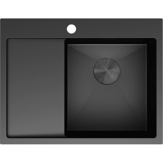 Jednodřezový ocelový dřez Mexen Exar s odkapávačem, pravý, 620 x 480 mm, černý - 6432621005P-70