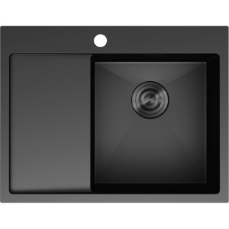Jednodřezový ocelový dřez Mexen Exar s odkapávačem, pravý, 620 x 480 mm, černý - 6432621005P-70