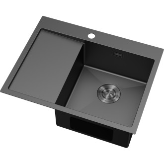 Jednodřezový ocelový dřez Mexen Exar s odkapávačem, pravý, 620 x 480 mm, černý - 6432621005P-70