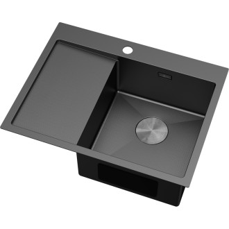 Mexen Exar ocelový dřez s jedním dřezem a odkapávačem, pravý, 620 x 480 mm, černý HC -6432621005P-70HC