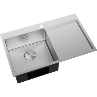 Jednodřezový ocelový dřez Mexen Exar s odkapávačem, levý, 780 x 480 mm, nerezová ocel - 6433781010L-01