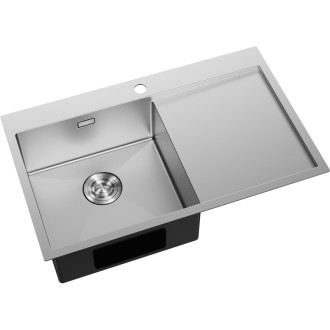 Jednodřezový ocelový dřez Mexen Exar s odkapávačem, levý, 780 x 480 mm, nerezová ocel - 6433781010L-01