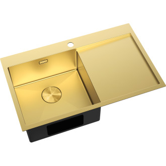 Jednodřezový ocelový dřez Mexen Exar s odkapávačem, levý, 780 x 480 mm, zlatý - 6433781010L-55