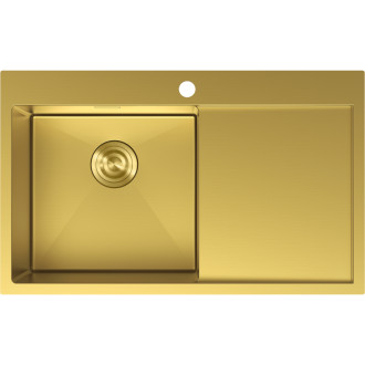 Jednodřezový ocelový dřez Mexen Exar s odkapávačem, levý, 780 x 480 mm, zlatý - 6433781010L-55
