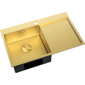 Jednodřezový ocelový dřez Mexen Exar s odkapávačem, levý, 780 x 480 mm, zlatá HC - 6433781010L-55HC