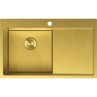 Jednodřezový ocelový dřez Mexen Exar s odkapávačem, levý, 780 x 480 mm, zlatá HC - 6433781010L-55HC