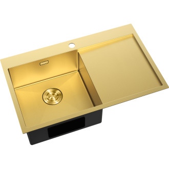 Jednodřezový ocelový dřez Mexen Exar s odkapávačem, levý, 780 x 480 mm, zlatá HC - 6433781010L-55HC