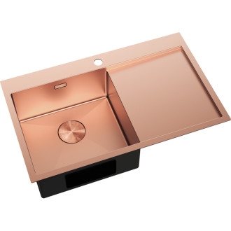 Jednodřezový ocelový dřez Mexen Exar s odkapávačem, levý, 780 x 480 mm, měď - 6433781010L-65