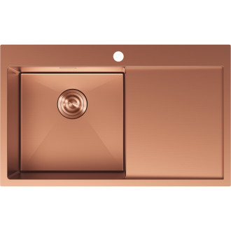 Jednodřezový ocelový dřez Mexen Exar s odkapávačem, levý, 780 x 480 mm, měď - 6433781010L-65
