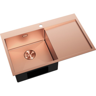 Jednodřezový ocelový dřez Mexen Exar s odkapávačem, levý, 780 x 480 mm, měď - 6433781010L-65
