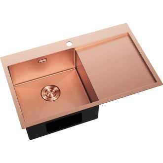 Jednodřezový ocelový dřez Mexen Exar s odkapávačem, levý, 780 x 480 mm, měděná HC - 6433781010L-65HC