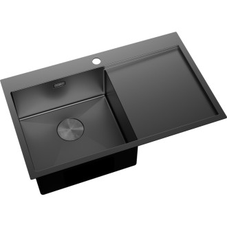 Jednodřezový ocelový dřez Mexen Exar s odkapávačem, levý, 780 x 480 mm, černý - 6433781010L-70