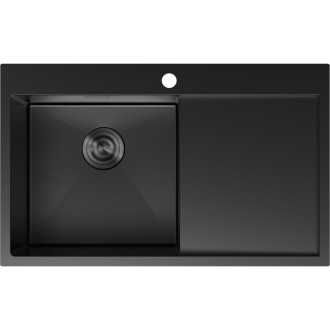 Jednodřezový ocelový dřez Mexen Exar s odkapávačem, levý, 780 x 480 mm, černý - 6433781010L-70