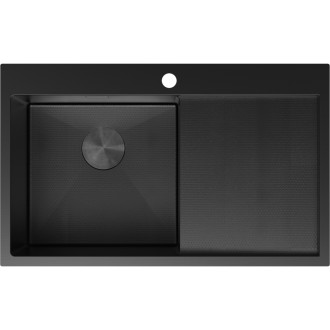 Jednodřezový ocelový dřez Mexen Exar s odkapávačem, levý, 780 x 480 mm, černý HC - 6433781010L-70HC