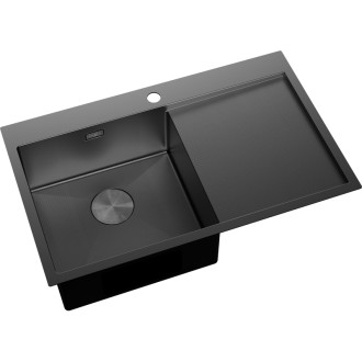 Jednodřezový ocelový dřez Mexen Exar s odkapávačem, levý, 780 x 480 mm, černý HC - 6433781010L-70HC