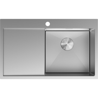 Jednodřezový ocelový dřez Mexen Exar s odkapávačem, pravý, 780 x 480 mm, nerezová ocel - 6434781010P-01