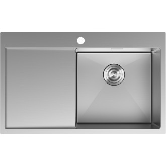 Jednodřezový ocelový dřez Mexen Exar s odkapávačem, pravý, 780 x 480 mm, nerezová ocel - 6434781010P-01