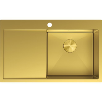 Jednodřezový ocelový dřez Mexen Exar s odkapávačem, pravý, 780 x 480 mm, zlatý - 6434781010P-55