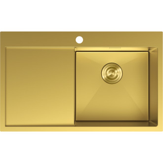 Jednodřezový ocelový dřez Mexen Exar s odkapávačem, pravý, 780 x 480 mm, zlatý - 6434781010P-55