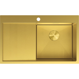 Ocelový dřez Mexen Exar s jedním dřezem a odkapávačem, pravý, 780 x 480 mm, zlatá HC - 6434781010P-55HC