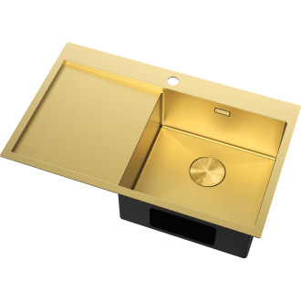 Ocelový dřez Mexen Exar s jedním dřezem a odkapávačem, pravý, 780 x 480 mm, zlatá HC - 6434781010P-55HC