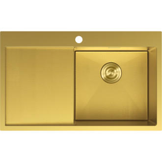 Ocelový dřez Mexen Exar s jedním dřezem a odkapávačem, pravý, 780 x 480 mm, zlatá HC - 6434781010P-55HC