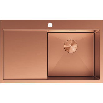Jednodřezový ocelový dřez Mexen Exar s odkapávačem, pravý, 780 x 480 mm, měď - 6434781010P-65
