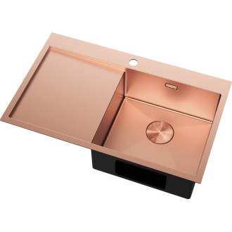 Jednodřezový ocelový dřez Mexen Exar s odkapávačem, pravý, 780 x 480 mm, měď - 6434781010P-65